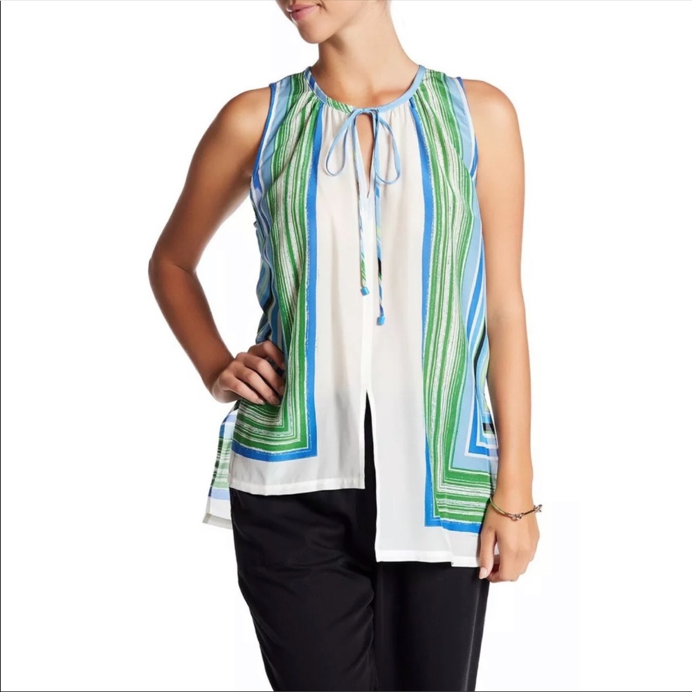Tracy Reese Sheer Silk Hi-Lo Blouse Striped Scarf